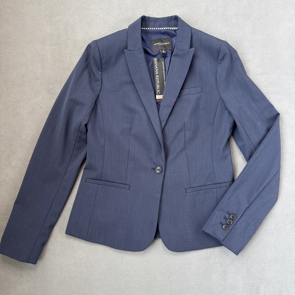 Banana Republic Classic Fit Blue Blazer 2 Marzotto Italian Wool Blend Workwear